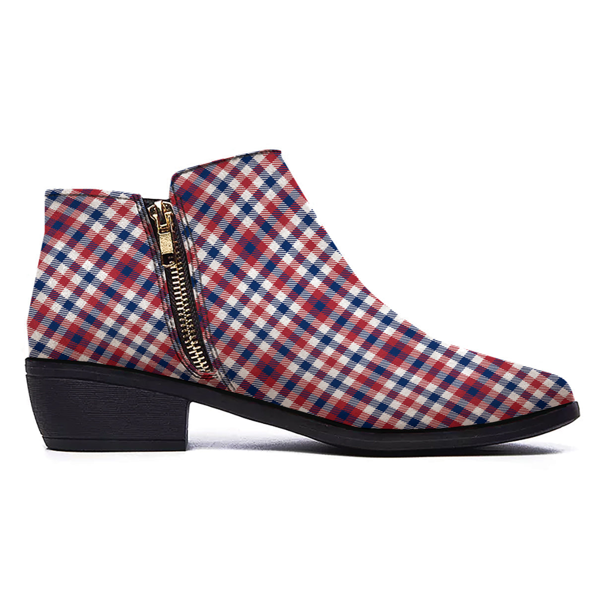 Plaid USA Patriotic Print Pattern Ankle Boots-grizzshop