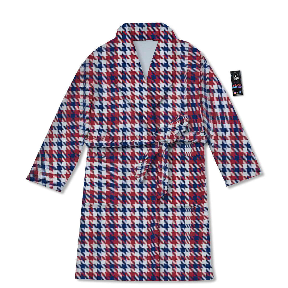 Plaid USA Patriotic Print Pattern Bathrobe-grizzshop