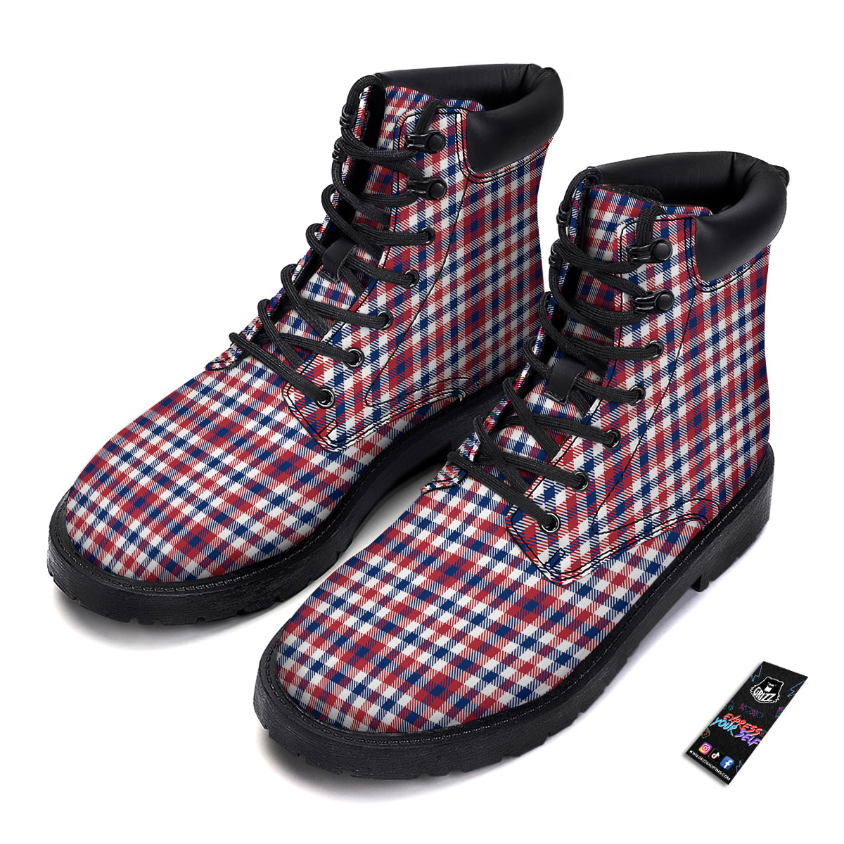 Plaid USA Patriotic Print Pattern Boots-grizzshop