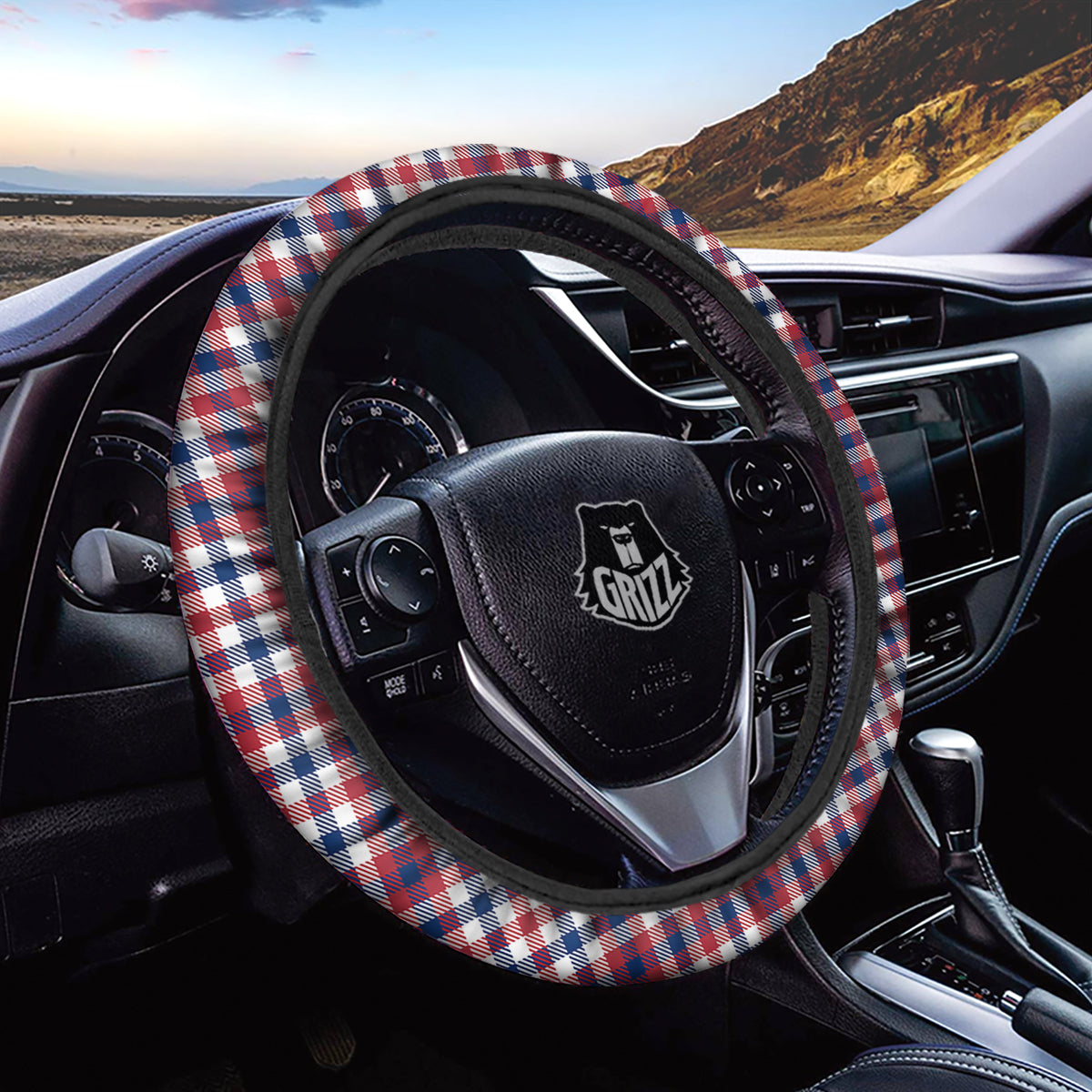 Plaid USA Patriotic Print Pattern Car Steering Wheel Cover-grizzshop