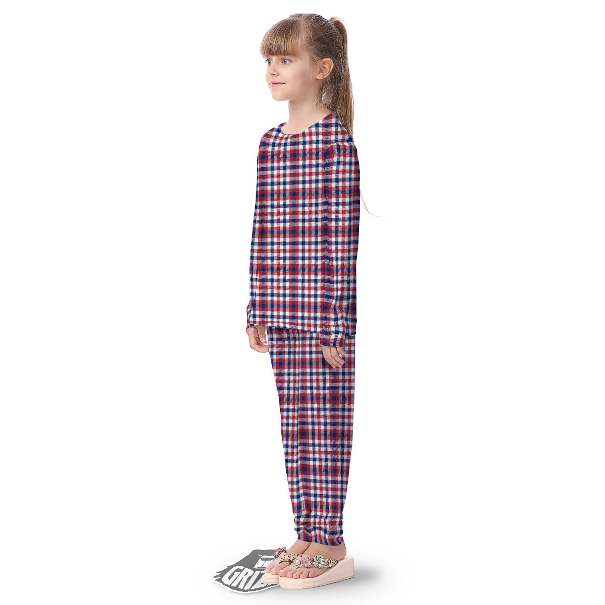 Plaid USA Patriotic Print Pattern Kid's Pajamas-grizzshop