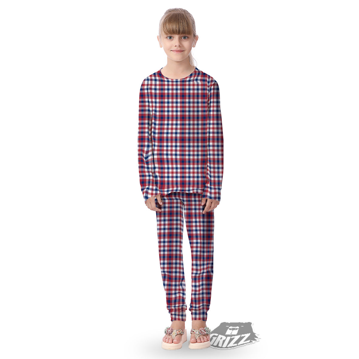 Plaid USA Patriotic Print Pattern Kid's Pajamas-grizzshop