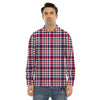 Plaid USA Patriotic Print Pattern Men's Dress Shirts-grizzshop