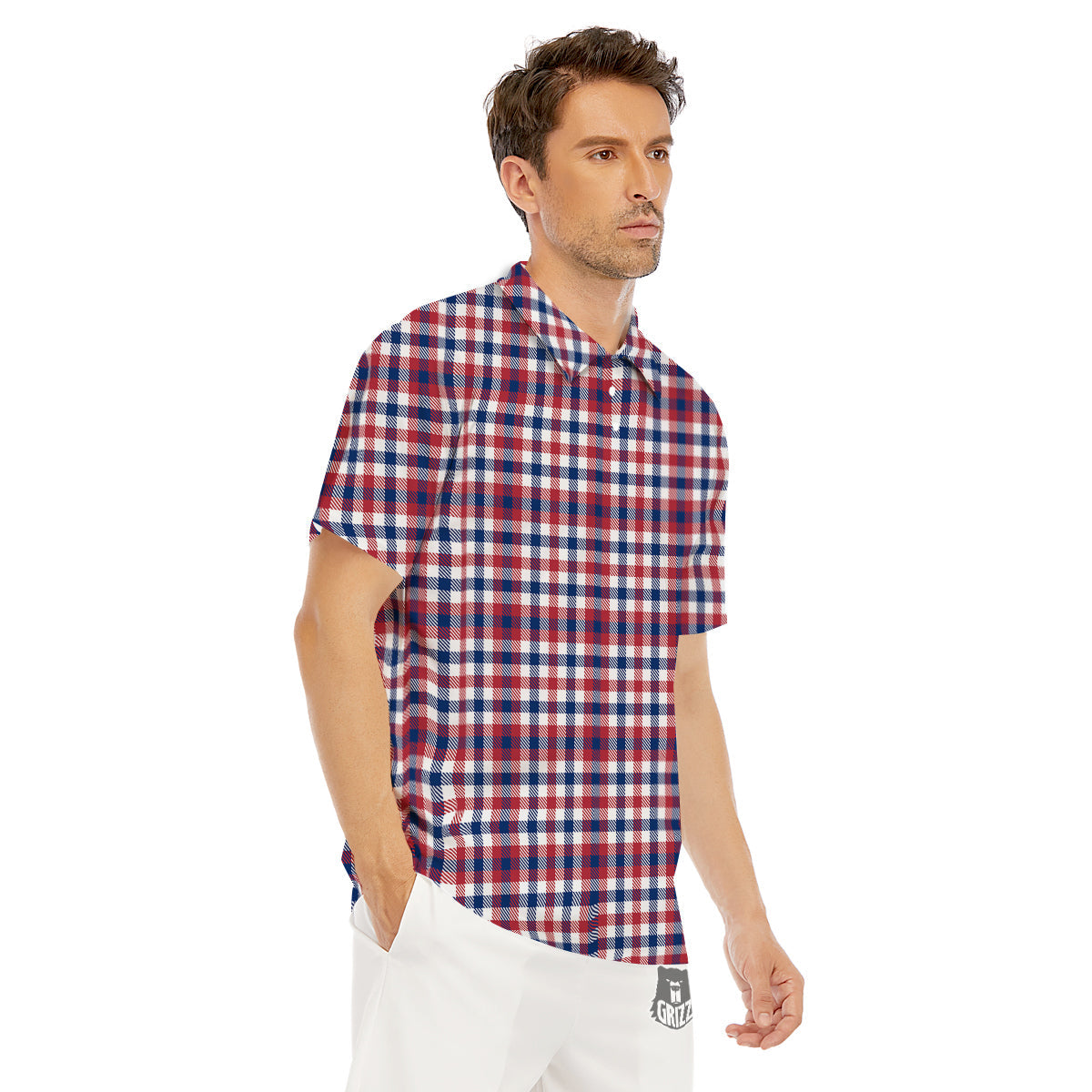 Plaid USA Patriotic Print Pattern Men's Golf Shirts-grizzshop