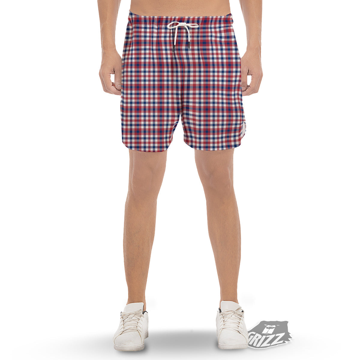 Plaid USA Patriotic Print Pattern Men's Gym Shorts-grizzshop