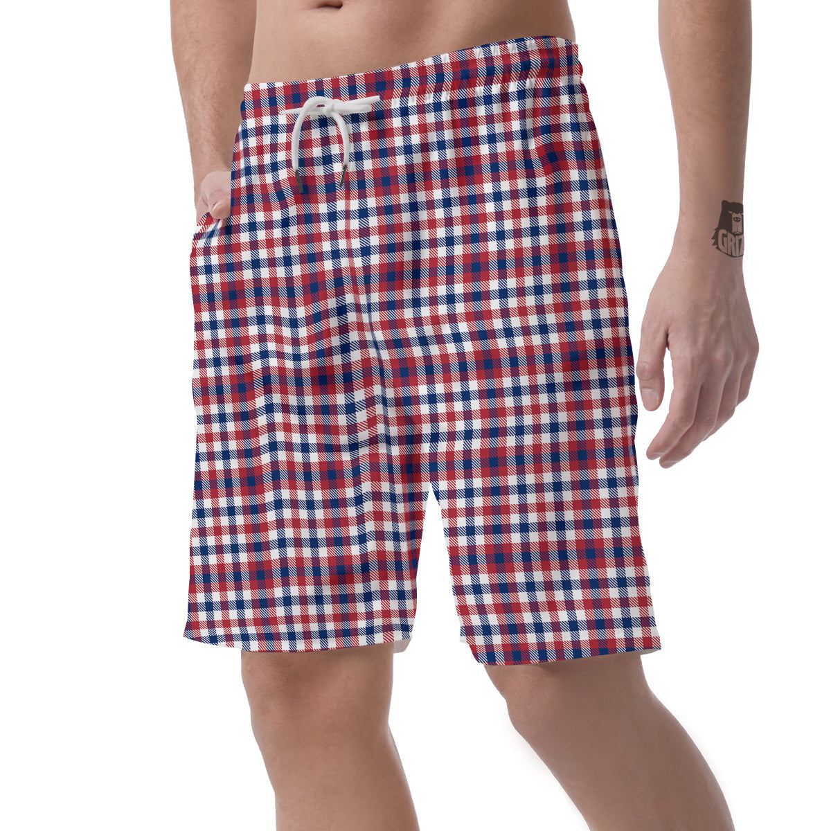 Plaid USA Patriotic Print Pattern Men's Shorts-grizzshop