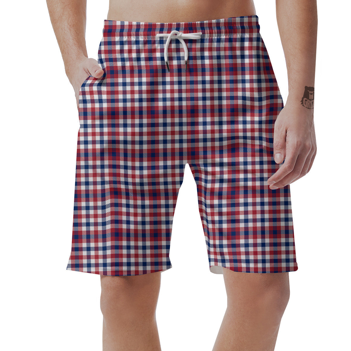 Plaid USA Patriotic Print Pattern Men's Shorts-grizzshop