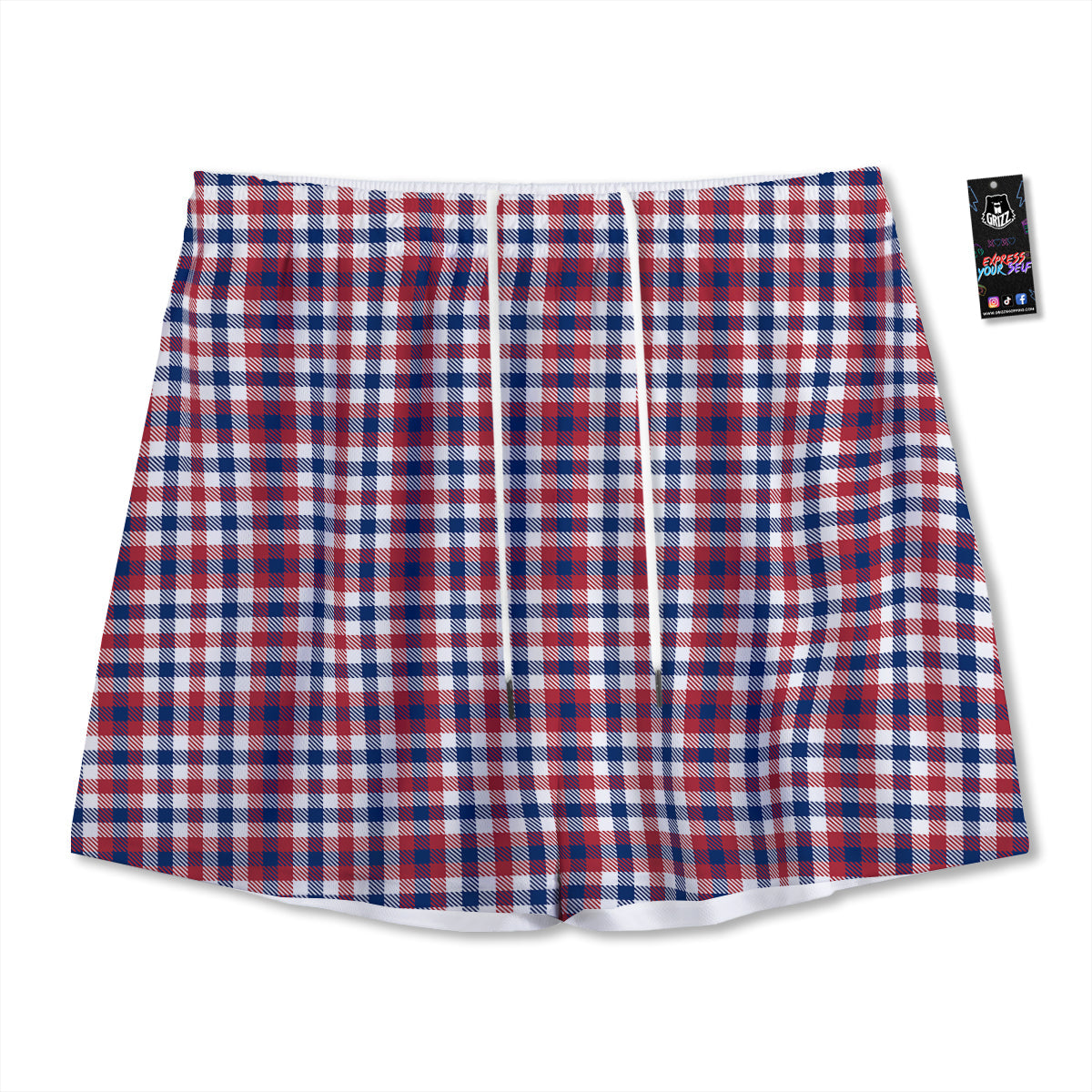 Plaid USA Patriotic Print Pattern Mesh Shorts