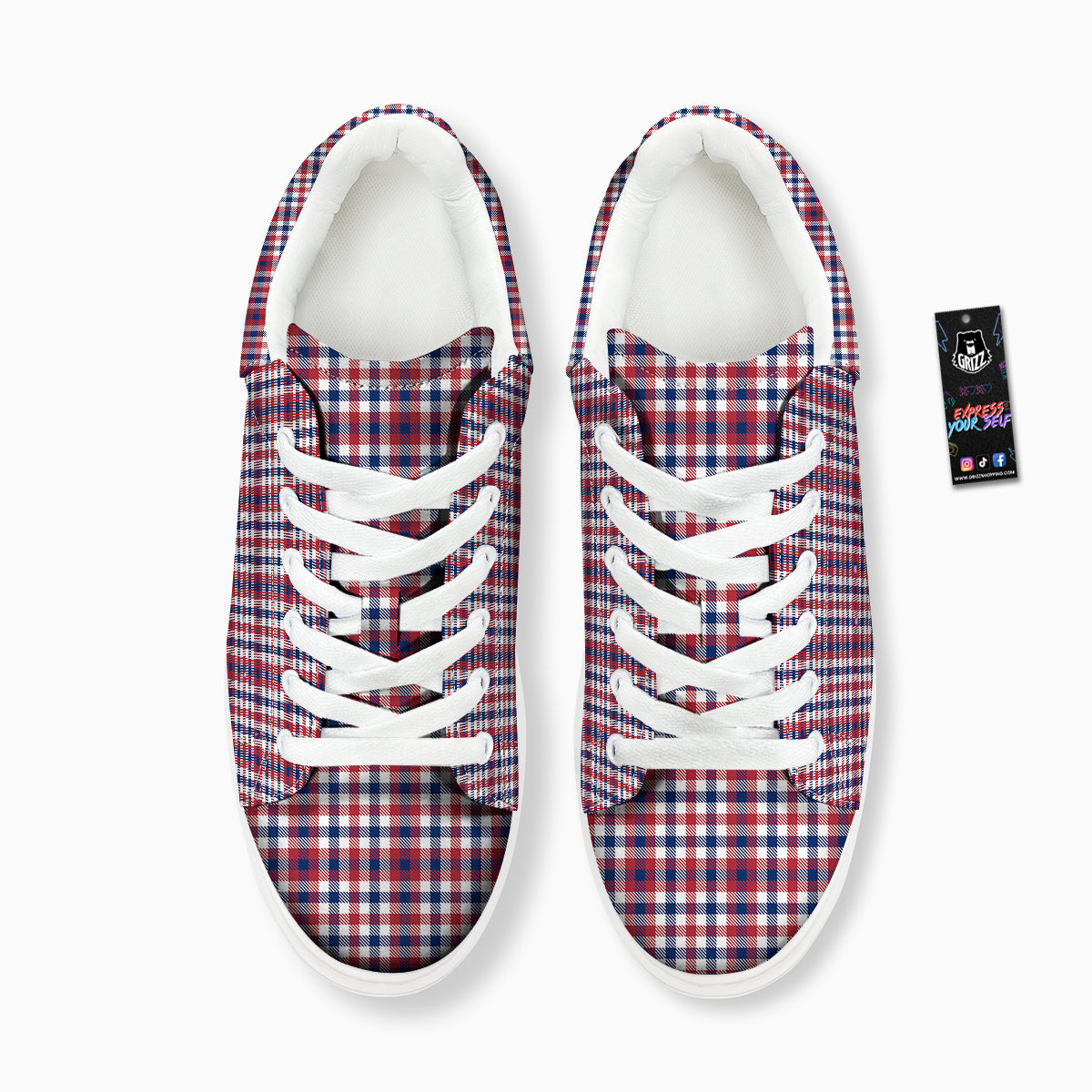 Plaid USA Patriotic Print Pattern Platform Shoes-grizzshop