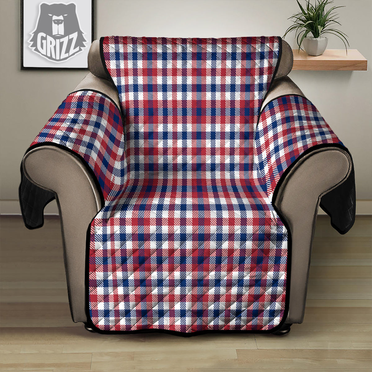 Plaid USA Patriotic Print Pattern Recliner Protector-grizzshop