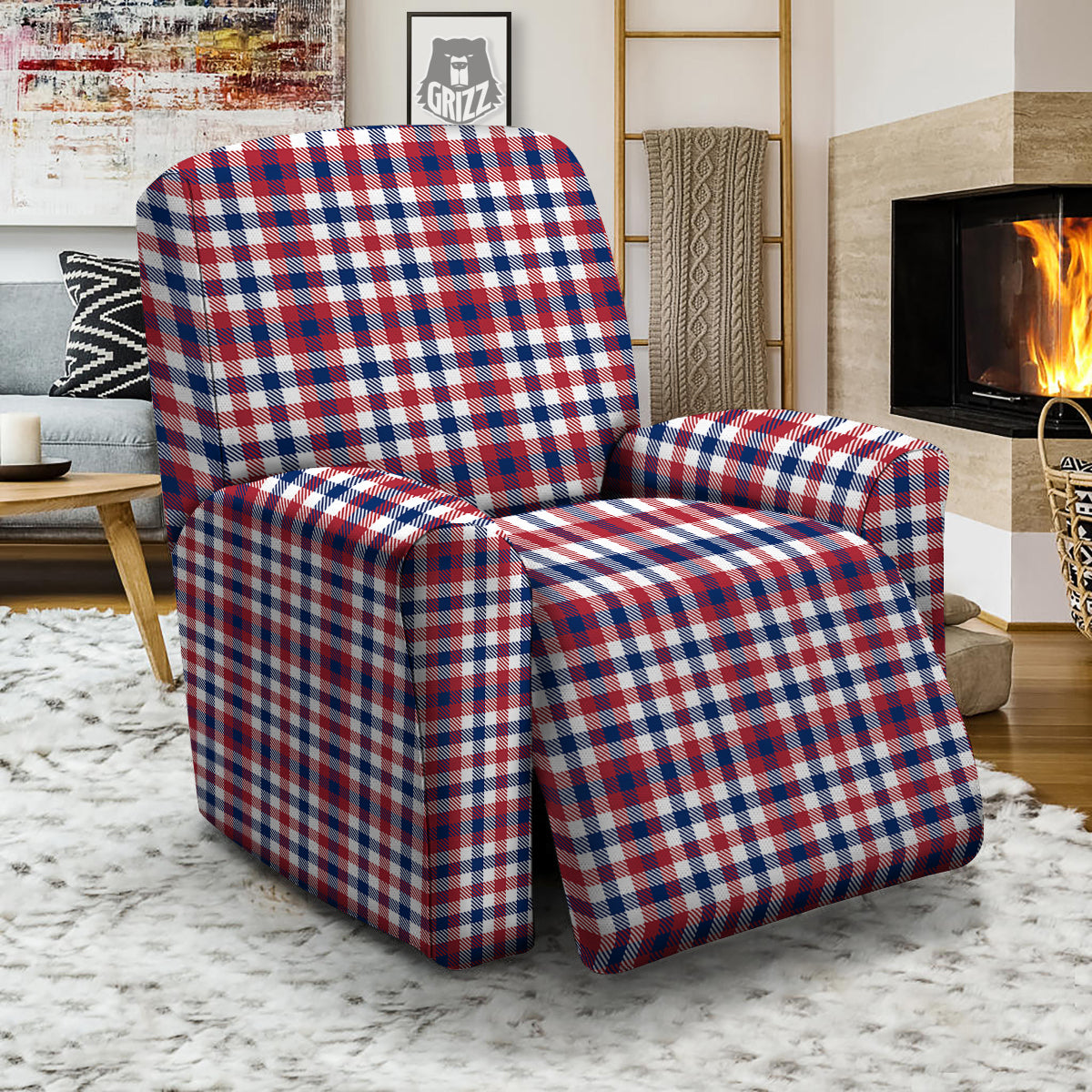 Plaid USA Patriotic Print Pattern Recliner Slipcover-grizzshop