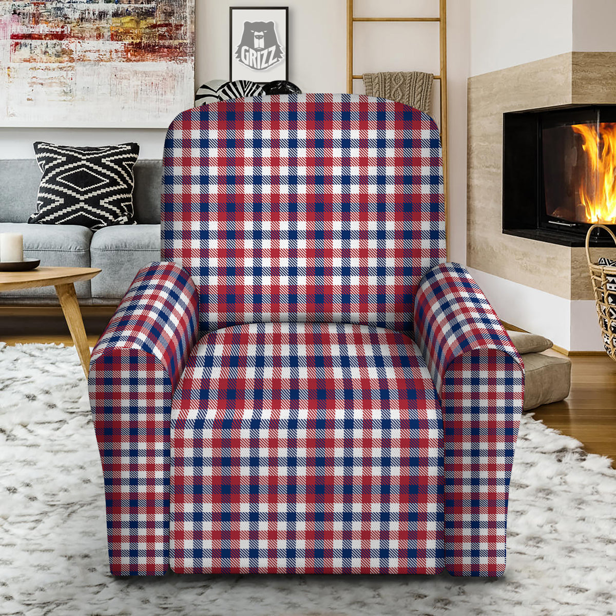 Plaid USA Patriotic Print Pattern Recliner Slipcover-grizzshop