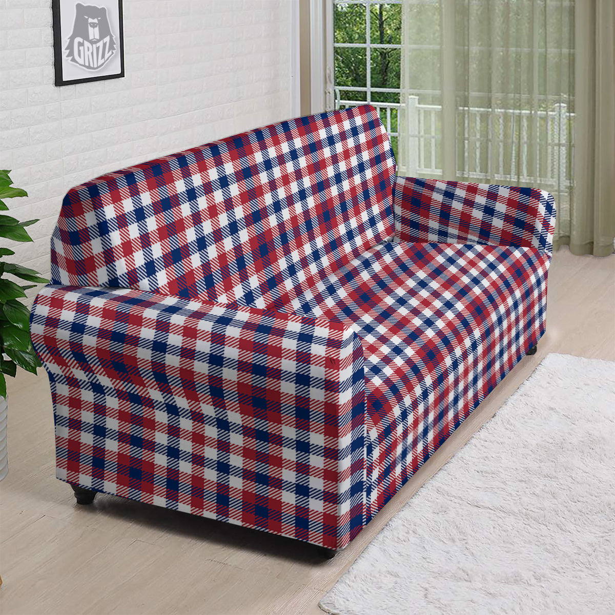 Plaid USA Patriotic Print Pattern Sofa Cover-grizzshop