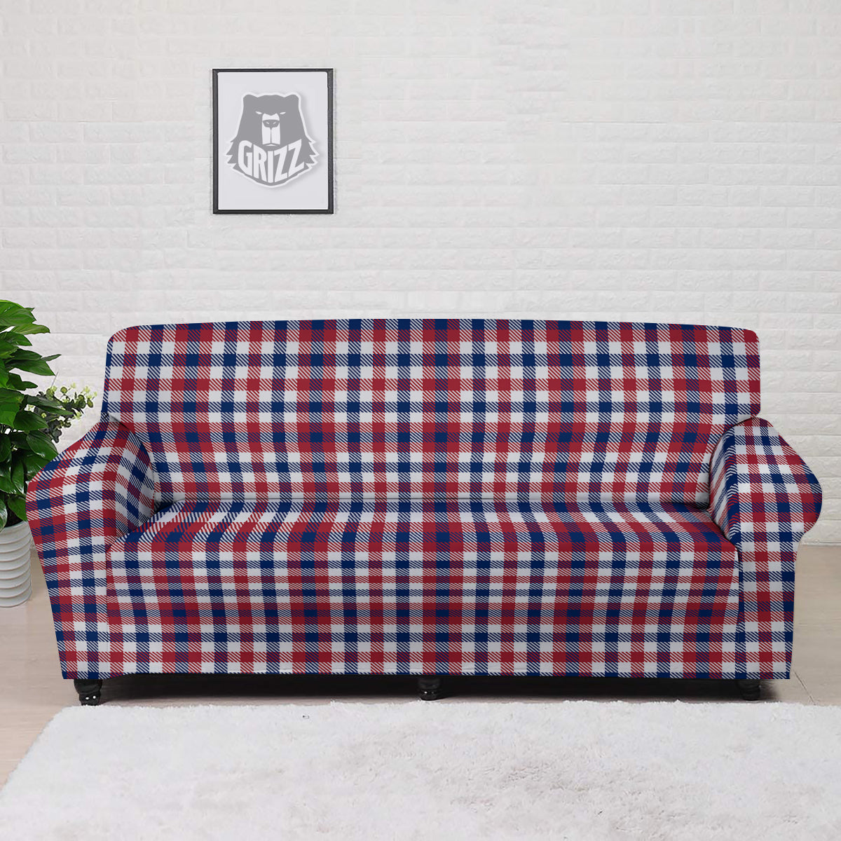 Plaid USA Patriotic Print Pattern Sofa Cover-grizzshop