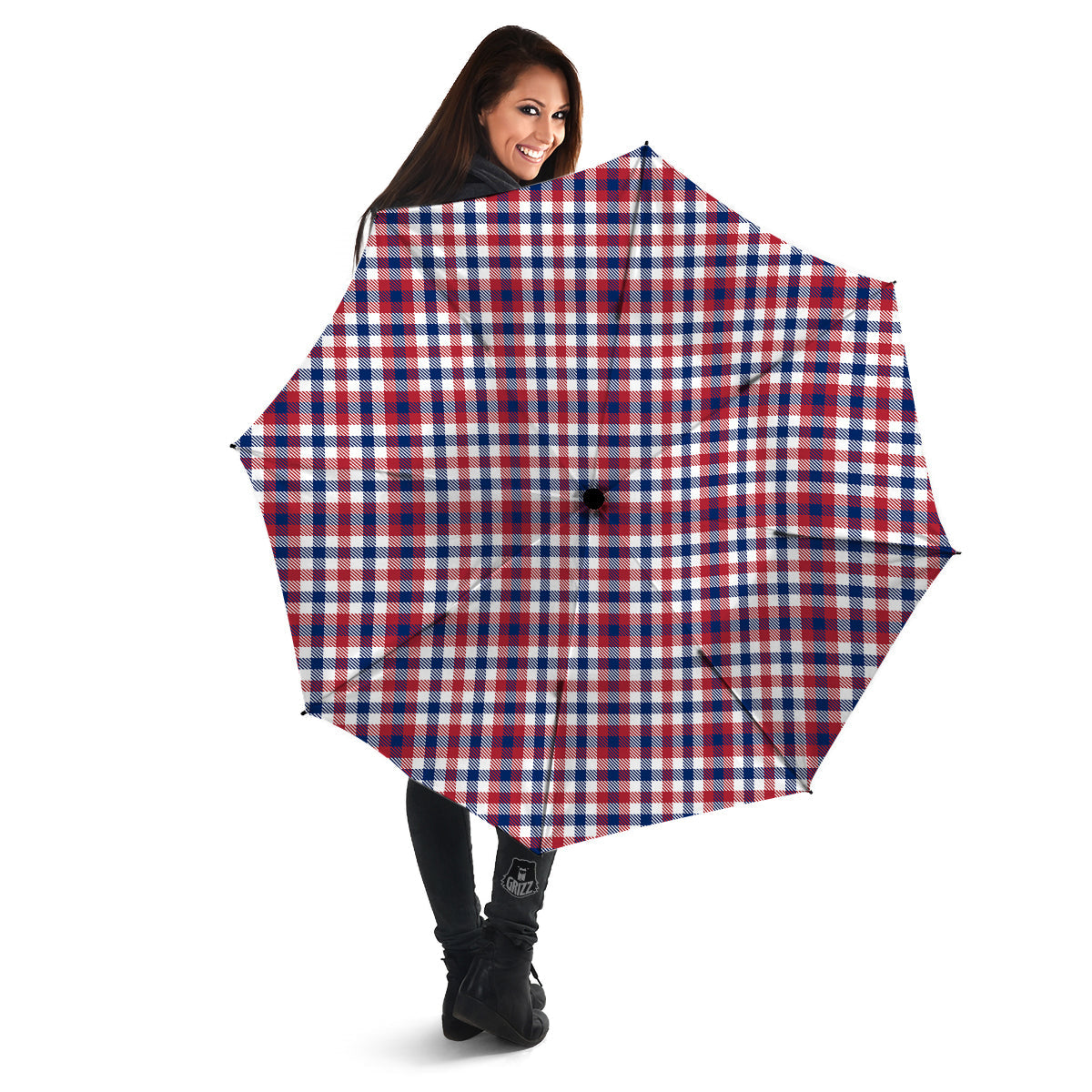 Plaid USA Patriotic Print Pattern Umbrella-grizzshop