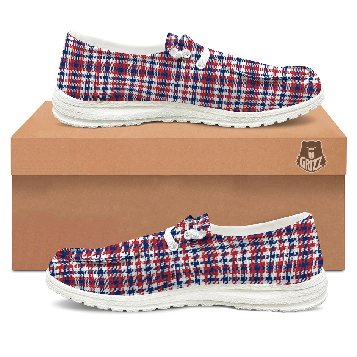 Plaid USA Patriotic Print Pattern White Loafers-grizzshop