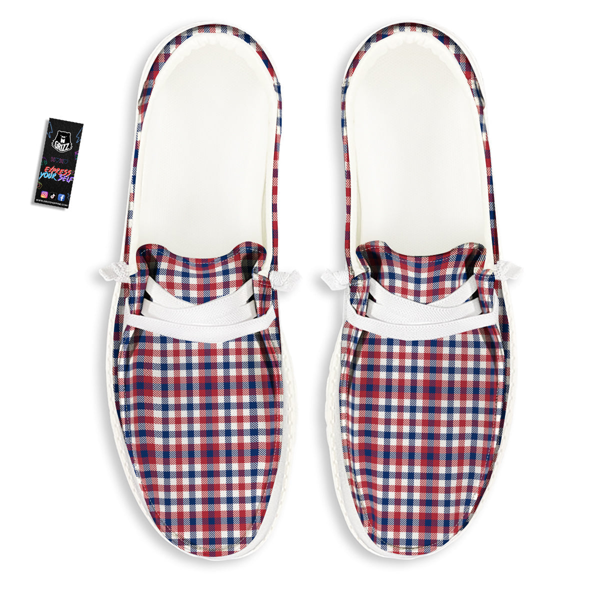 Plaid USA Patriotic Print Pattern White Loafers-grizzshop