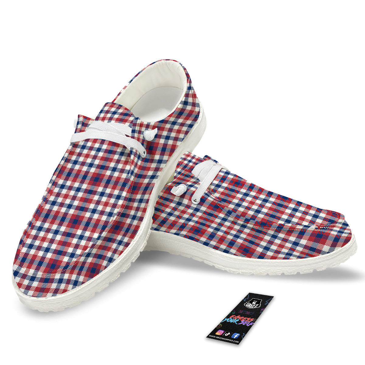 Plaid USA Patriotic Print Pattern White Loafers-grizzshop