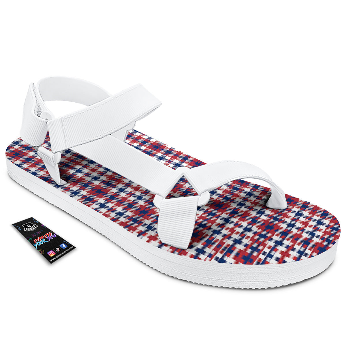 Plaid USA Patriotic Print Pattern White Open Toe Sandals-grizzshop