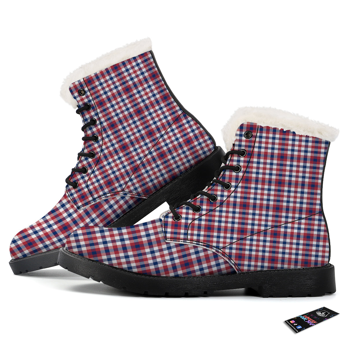 Plaid USA Patriotic Print Pattern Winter Boots-grizzshop