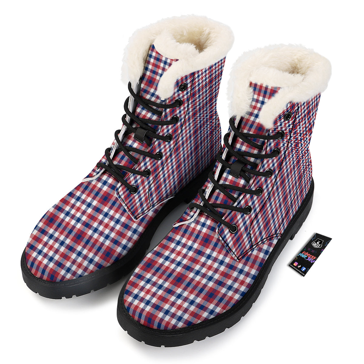 Plaid USA Patriotic Print Pattern Winter Boots-grizzshop