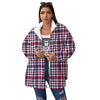 Plaid USA Patriotic Print Pattern Women's Sherpa Jacket-grizzshop