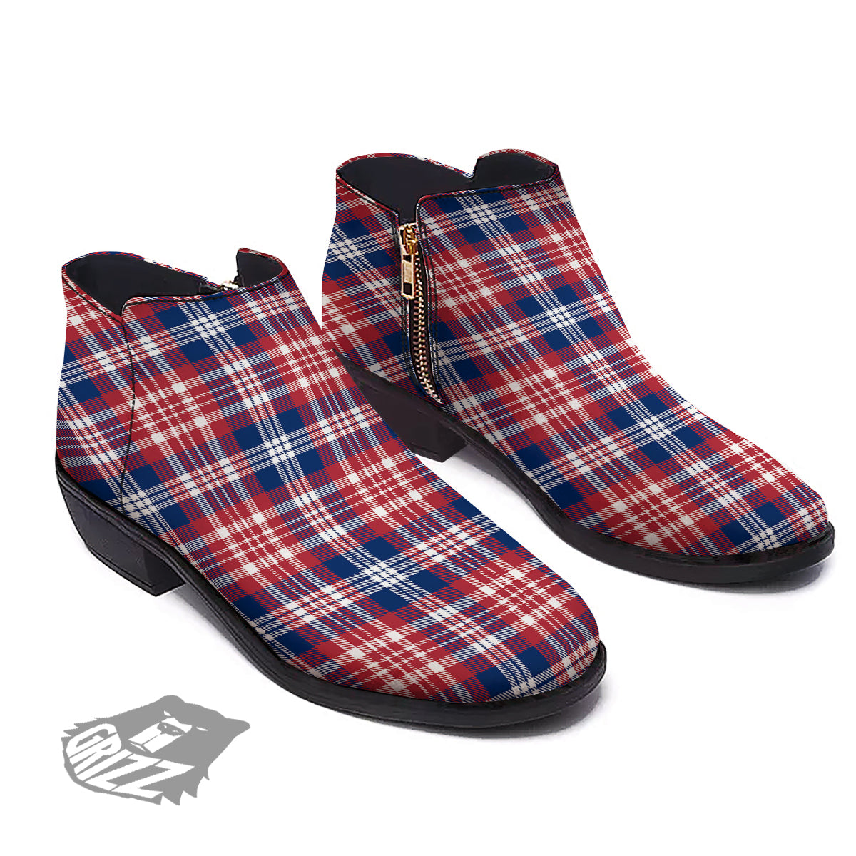 Plaid USA Print Pattern Ankle Boots-grizzshop