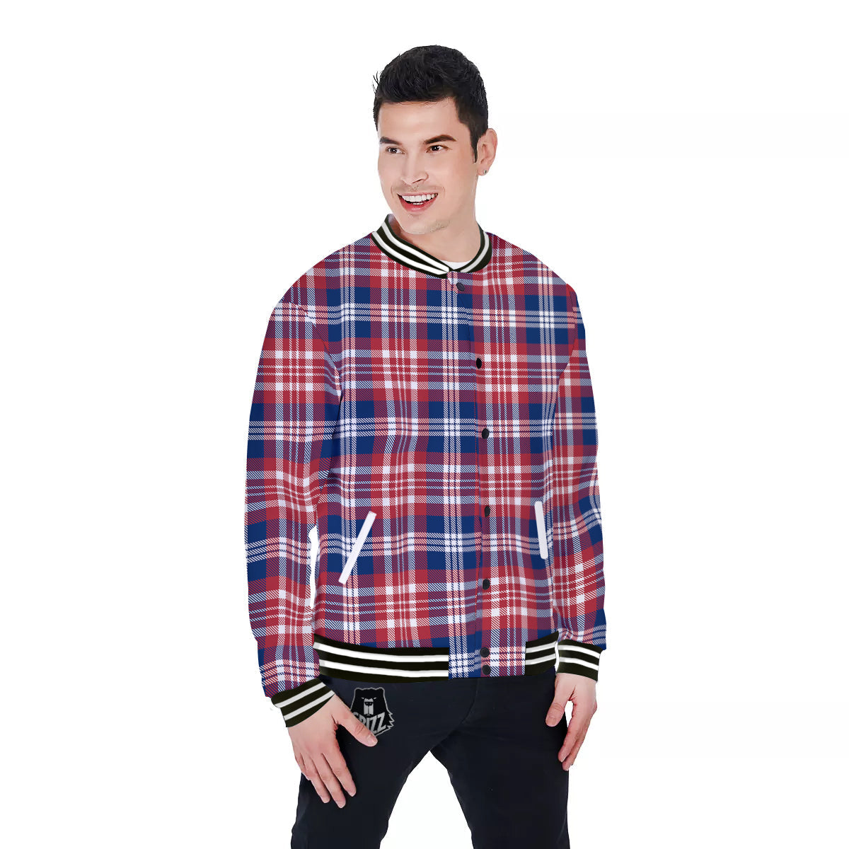 Plaid USA Print Pattern Baseball Jacket-grizzshop