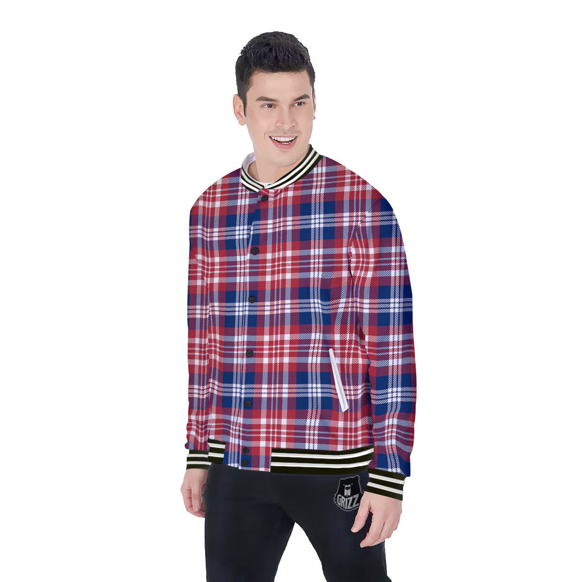 Plaid USA Print Pattern Baseball Jacket-grizzshop