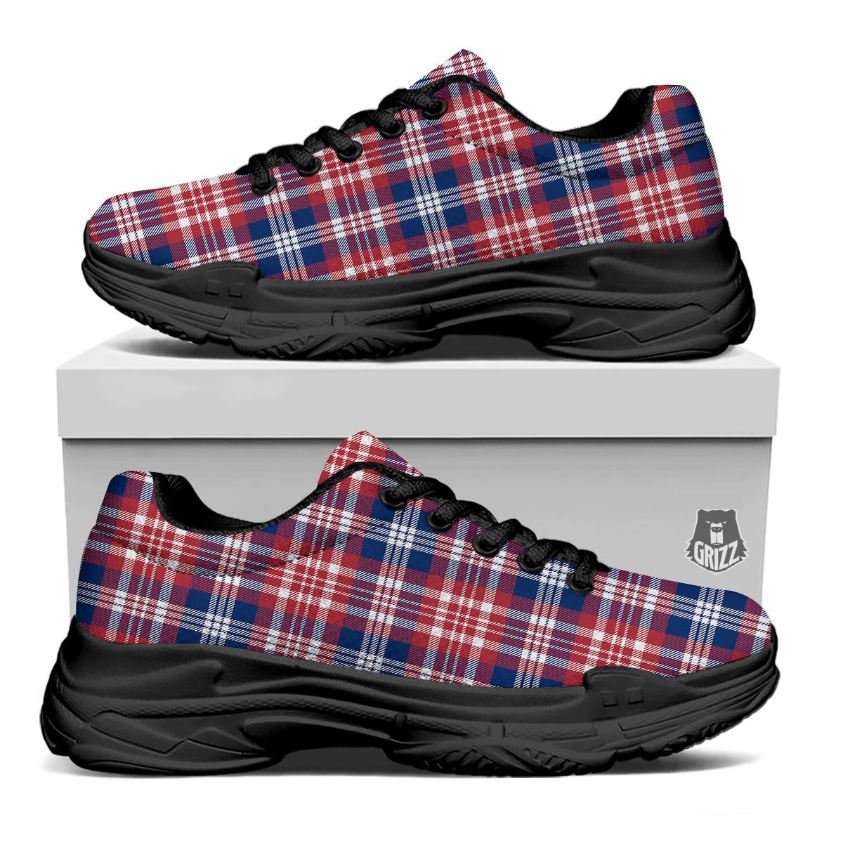 Plaid USA Print Pattern Black Chunky Shoes-grizzshop