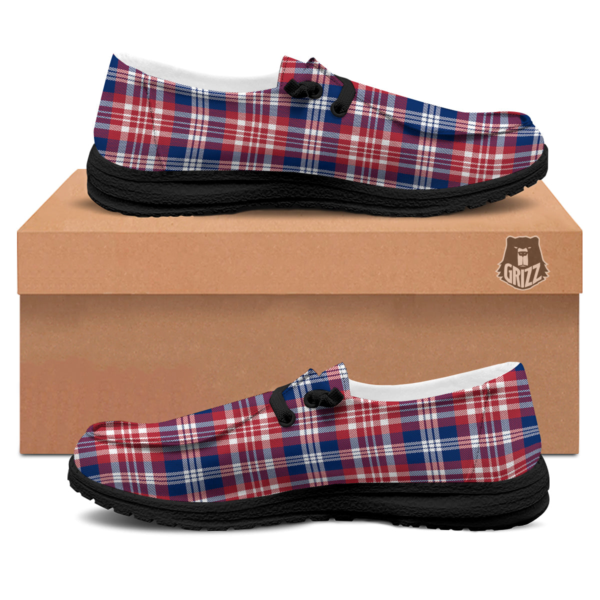 Plaid USA Print Pattern Black Loafers-grizzshop