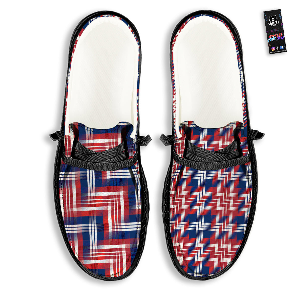 Plaid USA Print Pattern Black Loafers-grizzshop