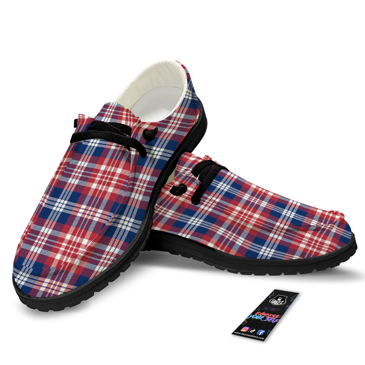 Plaid USA Print Pattern Black Loafers-grizzshop