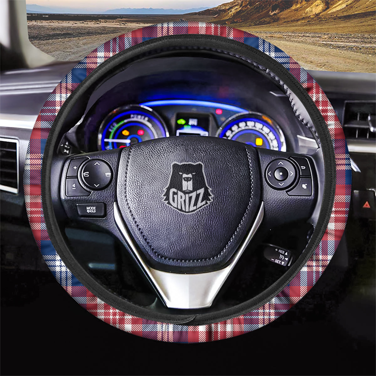 Plaid USA Print Pattern Car Steering Wheel Cover-grizzshop