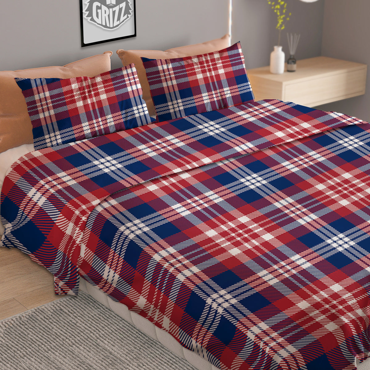 Plaid USA Print Pattern Duvet Cover Bedding Set
