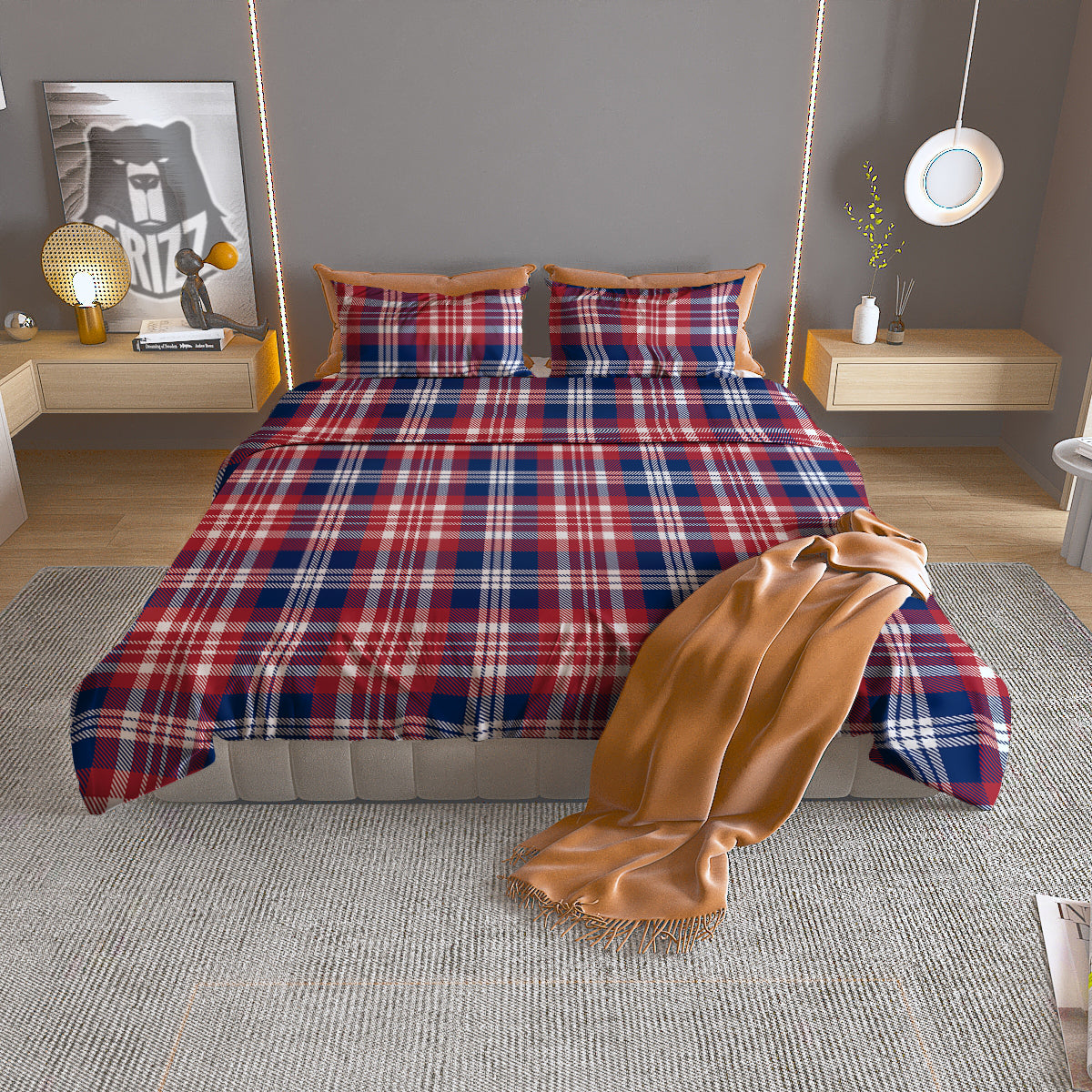 Plaid USA Print Pattern Duvet Cover Bedding Set