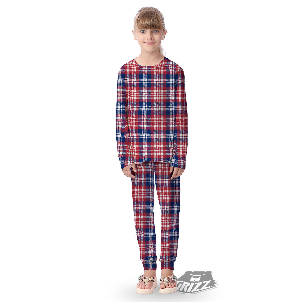 Plaid USA Print Pattern Kid's Pajamas-grizzshop