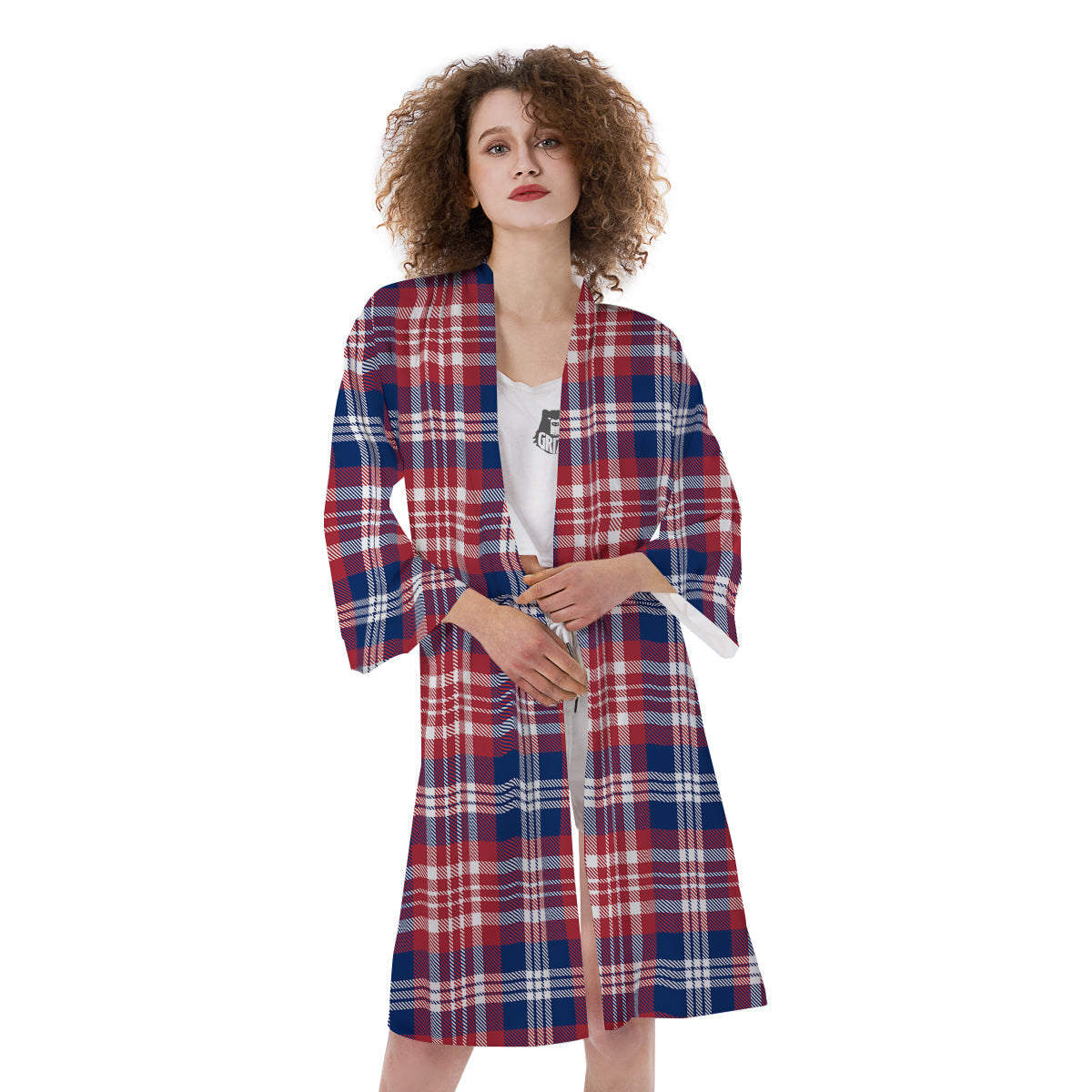 Plaid USA Print Pattern Kimono-grizzshop