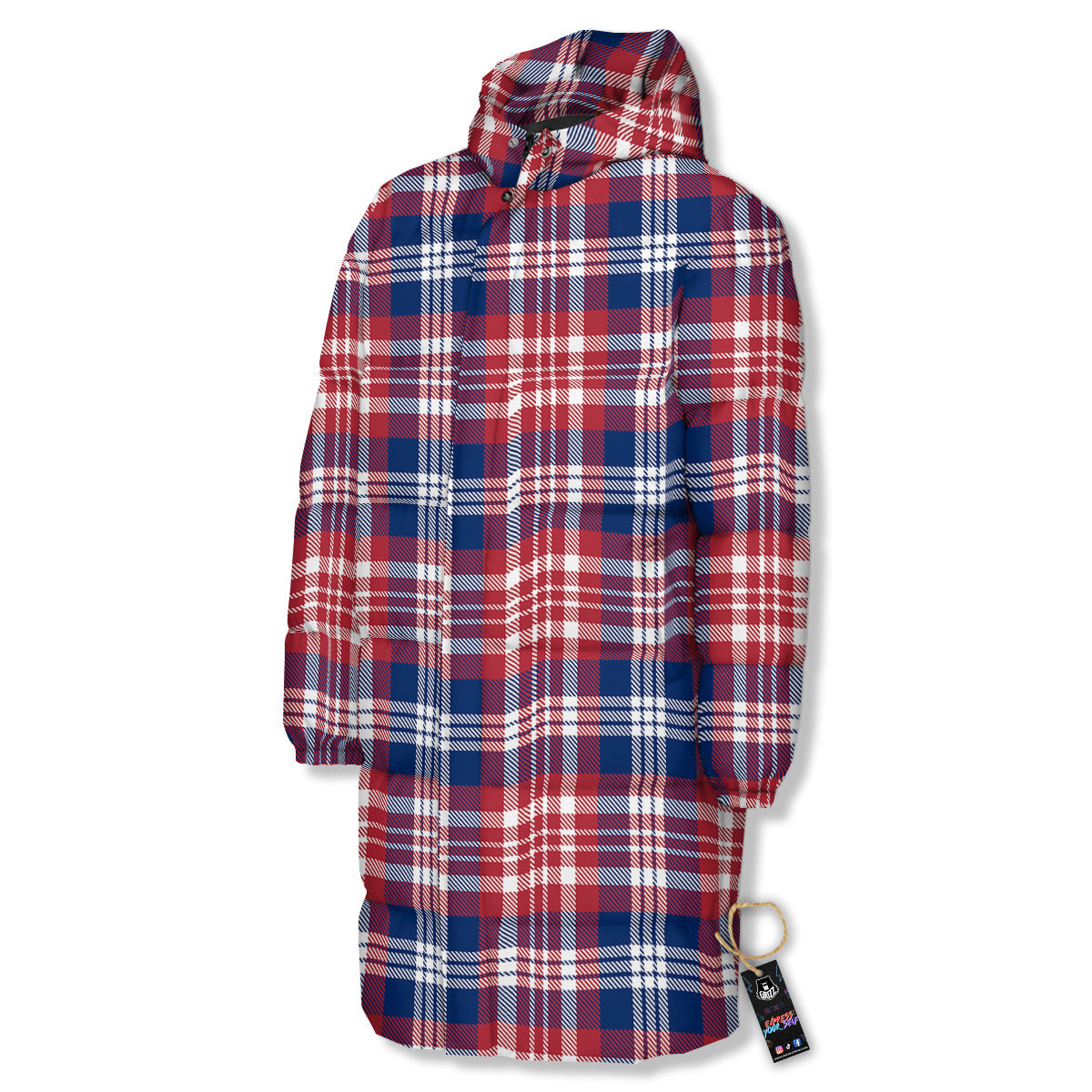 Plaid USA Print Pattern Long Down Jacket-grizzshop