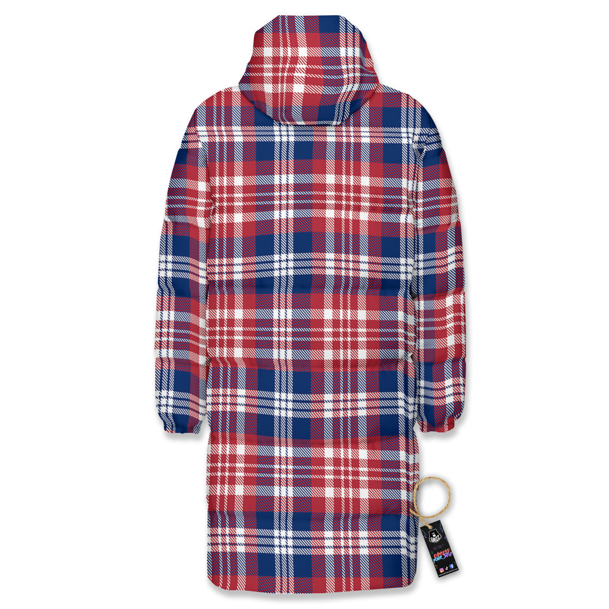 Plaid USA Print Pattern Long Down Jacket-grizzshop