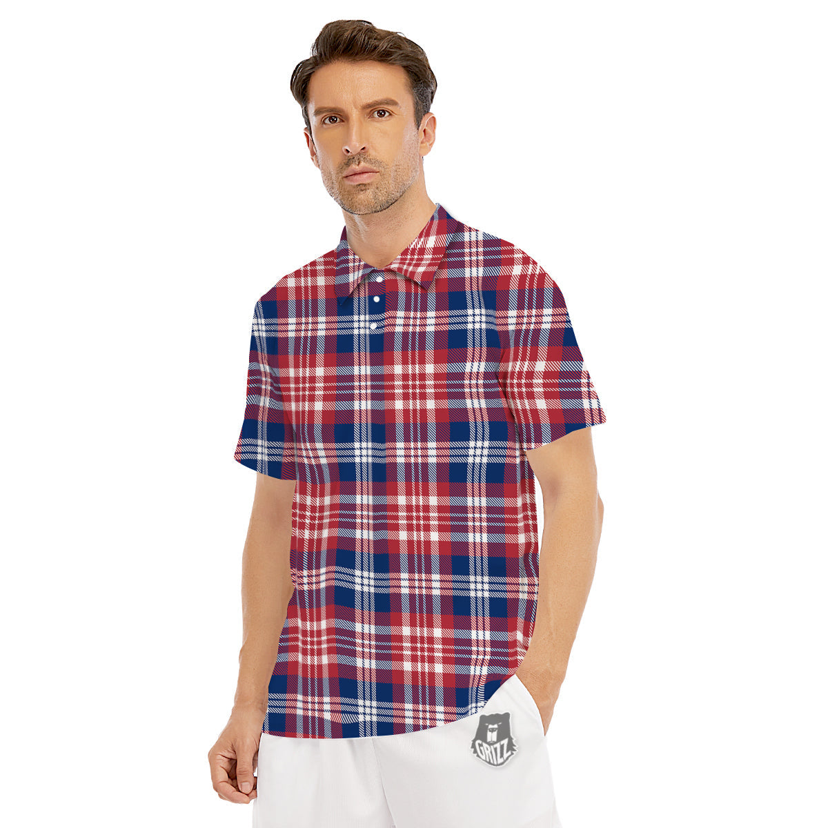 Plaid USA Print Pattern Men's Golf Shirts-grizzshop