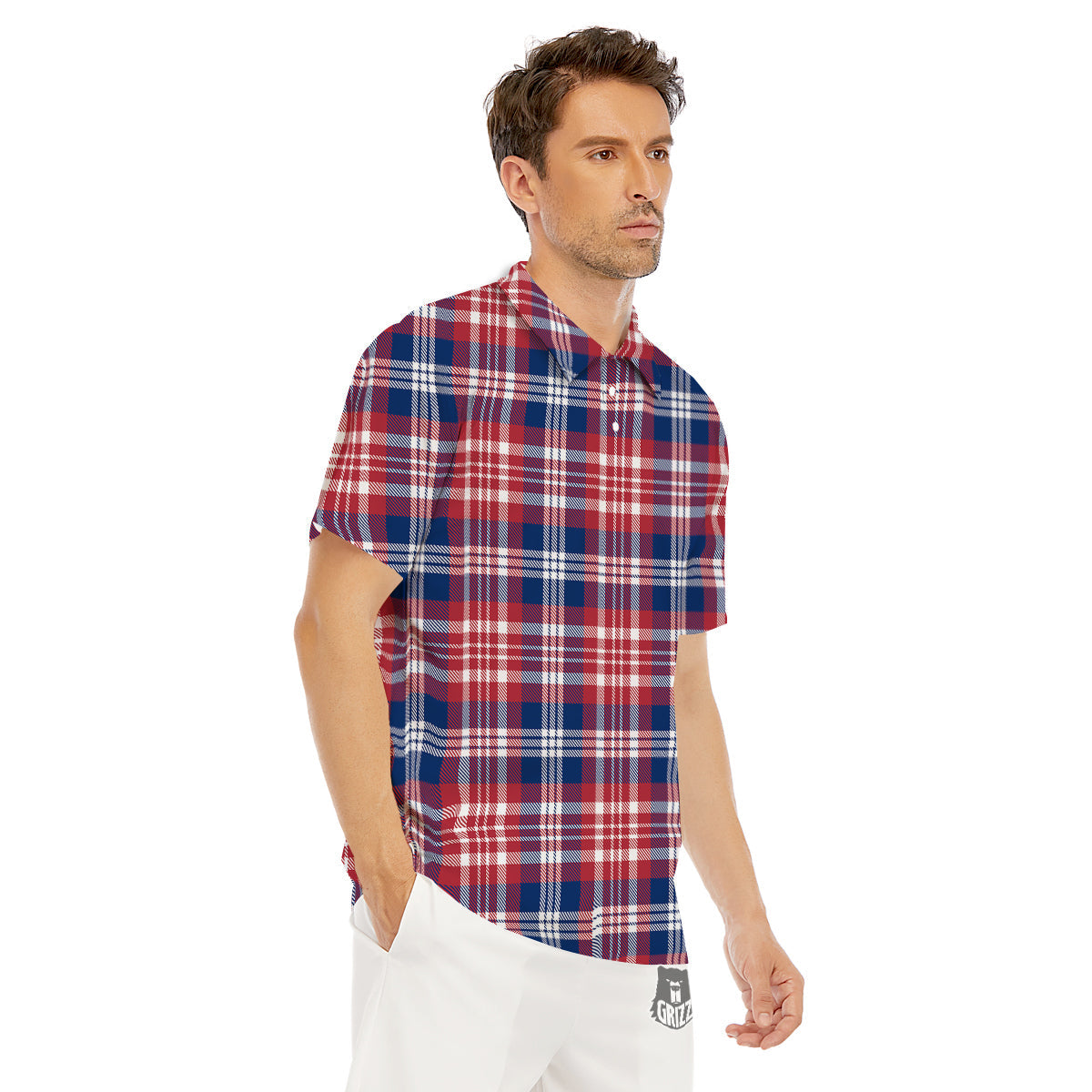 Plaid USA Print Pattern Men's Golf Shirts-grizzshop