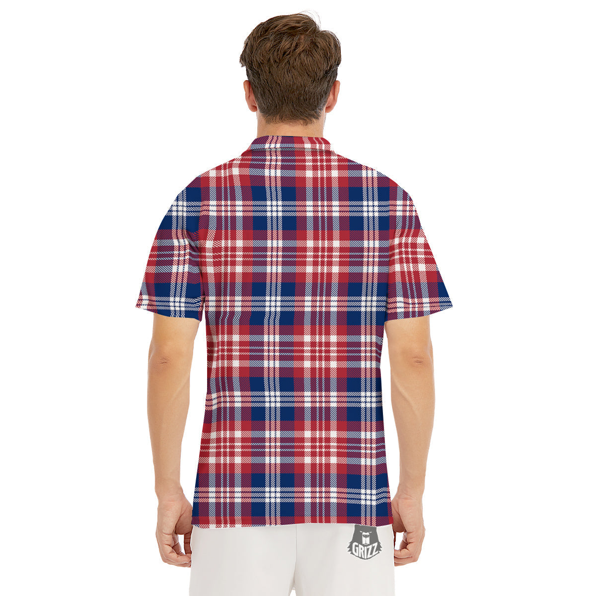 Plaid USA Print Pattern Men's Golf Shirts-grizzshop