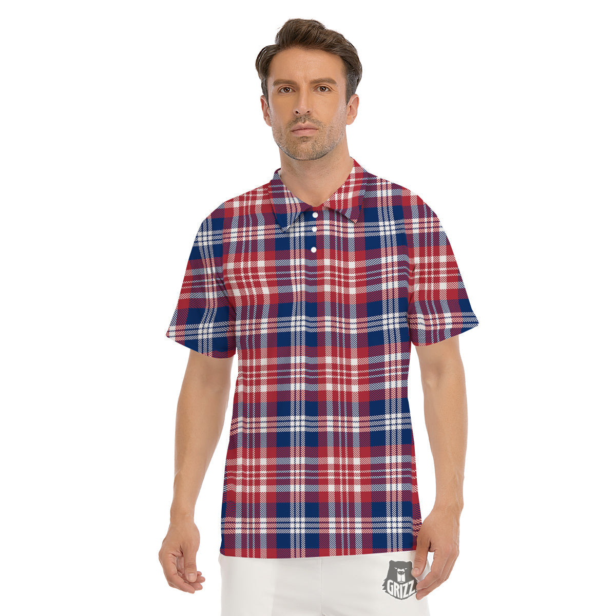 Plaid USA Print Pattern Men's Golf Shirts-grizzshop