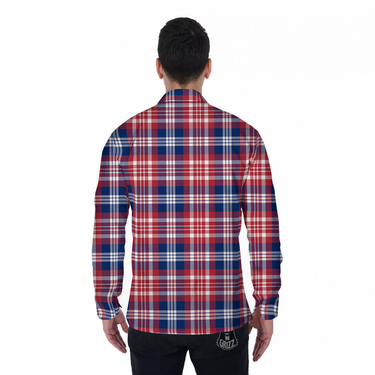 Plaid USA Print Pattern Men's Long Sleeve Shirts-grizzshop