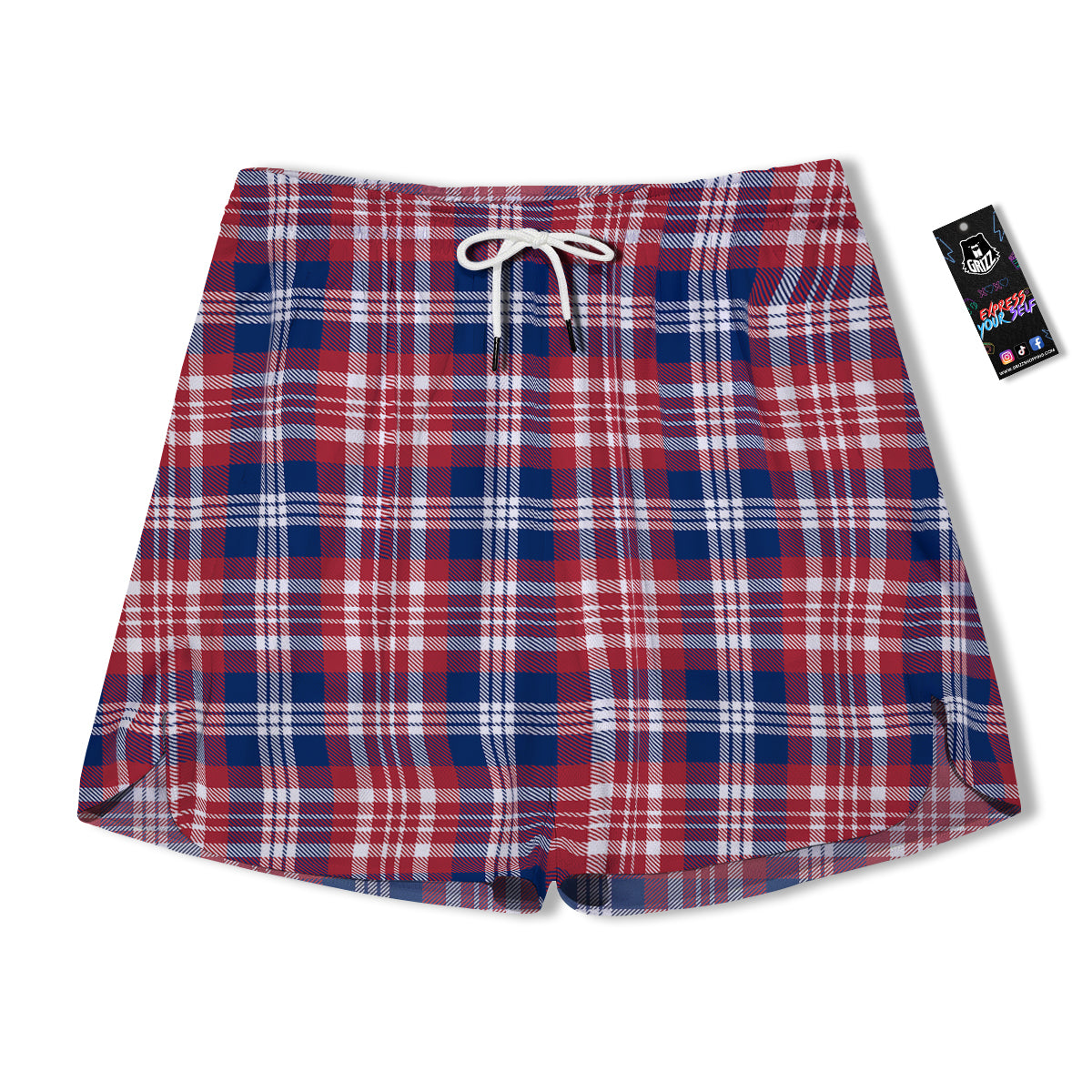 Plaid USA Print Pattern Men's Running Shorts-grizzshop