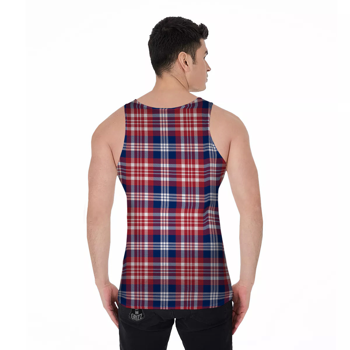 Plaid USA Print Pattern Men's Tank Top-grizzshop