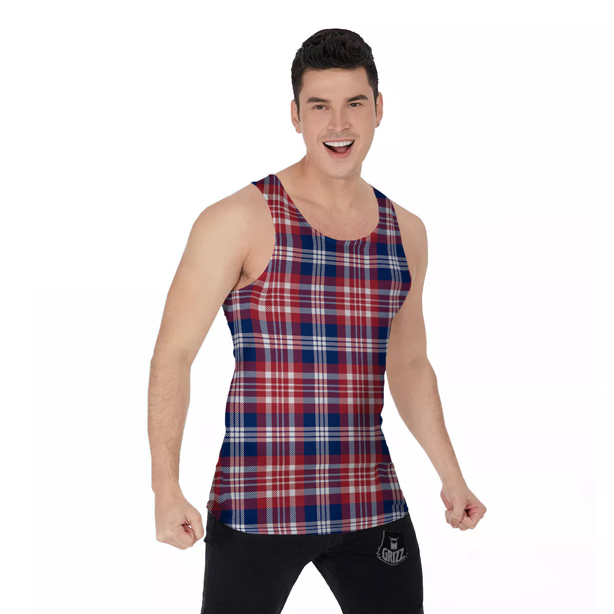 Plaid USA Print Pattern Men's Tank Top-grizzshop