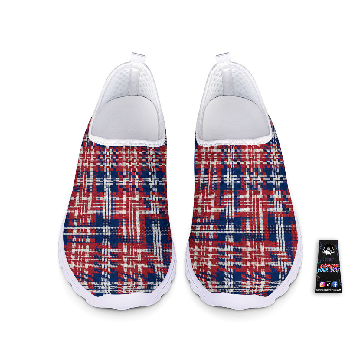 Plaid USA Print Pattern Nurse Shoes-grizzshop