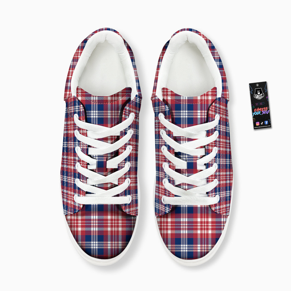 Plaid USA Print Pattern Platform Shoes-grizzshop